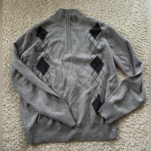 Vintage Geoffrey Beene sweater pullover mock neck half zip argyle grey small men